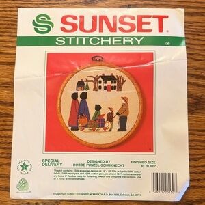 NWT Vintage 1987 Sunset Stitchery Embroidery Kit “Special Delivery” design # 130